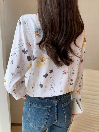 Floral Print Button Front Shirt, Casual Long Sleeve