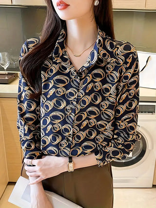 Allover Print Button Front Shirt, Casual Long Sleeve