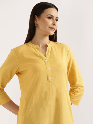 Yellow Airy Linen Long Kurta