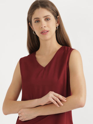 Maroon V-Neck Sleeveless Top