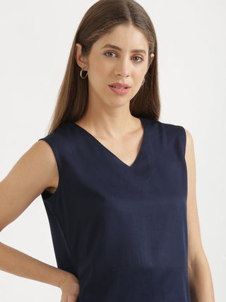 Navy Blue V-Neck Sleeveless Top