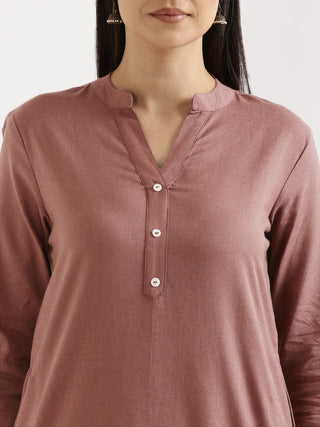 Rose Taupe Airy Linen Long Kurta