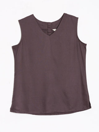 Brinjal V-Neck Sleeveless Top