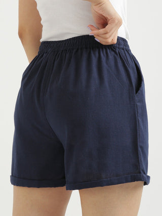 Navy Blue Airy-Linen Shorts