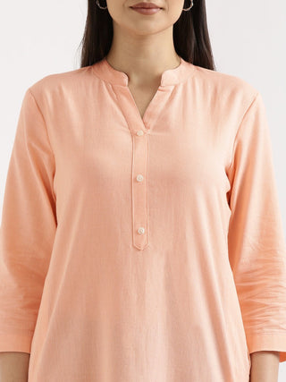 Peach Airy Linen Long Kurta