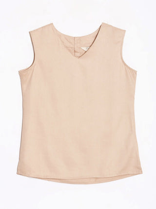 Beige V-Neck Sleeveless Top