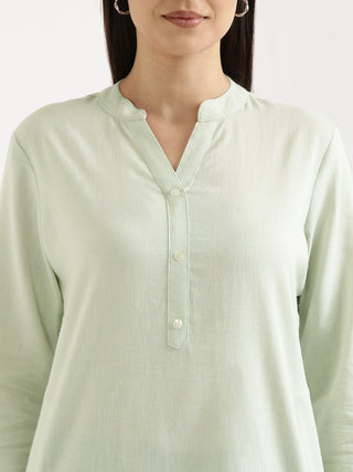 Mint Green Airy Linen Long Kurta