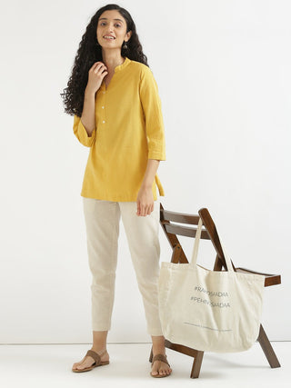 Yellow Airy Linen Short Kurta