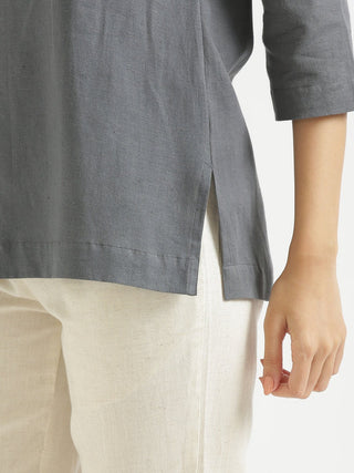 Slate Grey Airy Linen Short Kurta