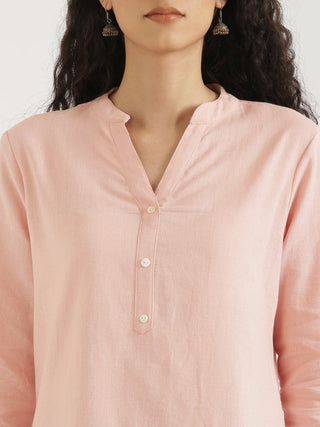 Salmon Pink Airy Linen Short Kurta