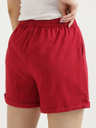 Maroon Airy-Linen Shorts