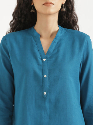 Turquoise Airy Linen Short Kurta