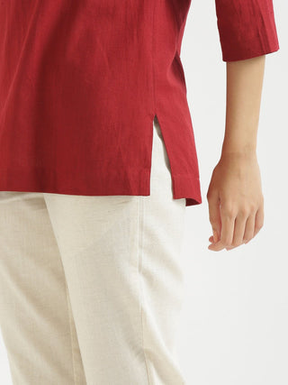 Maroon Airy Linen Short Kurta