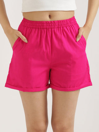 Hot Pink Airy-Linen Shorts