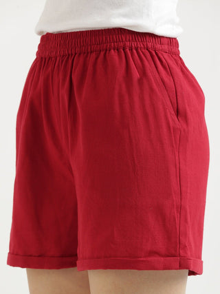 Maroon Airy-Linen Shorts