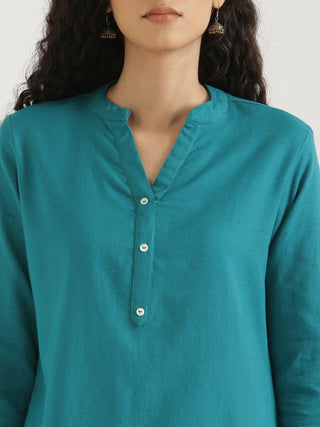 Teal Airy Linen Short Kurta