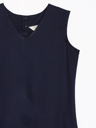 Navy Blue V-Neck Sleeveless Top