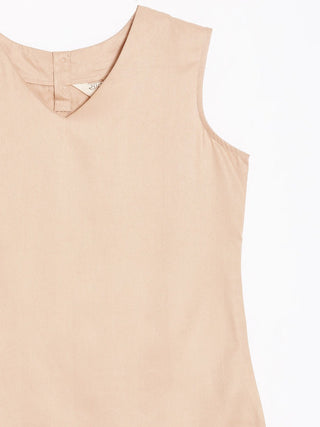 Beige V-Neck Sleeveless Top