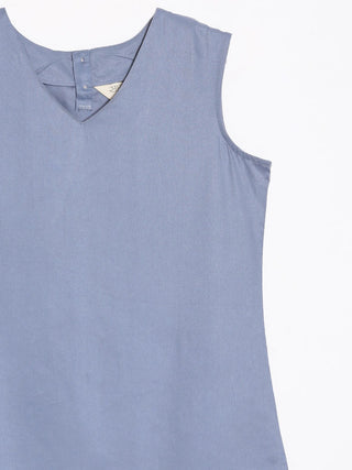 English Blue V-Neck Sleeveless Top