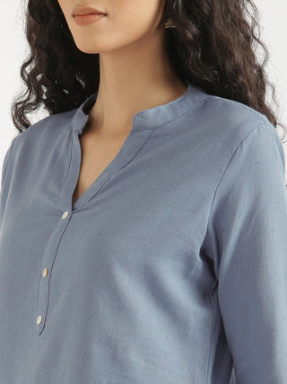 English Blue Airy Linen Short Kurta