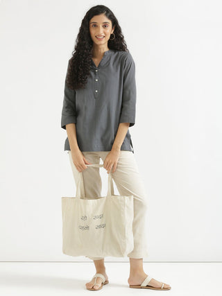 Slate Grey Airy Linen Short Kurta