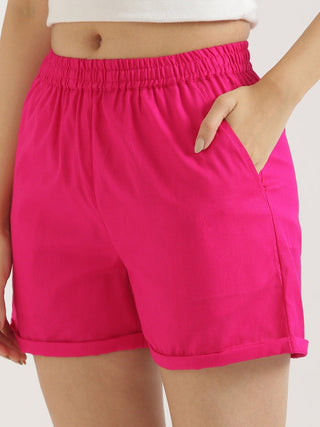 Hot Pink Airy-Linen Shorts