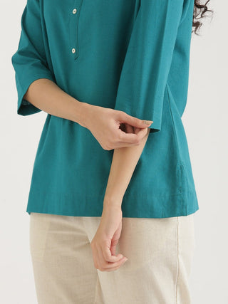 Teal Airy Linen Short Kurta