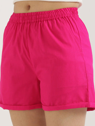 Hot Pink Airy-Linen Shorts