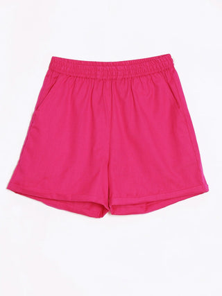 Hot Pink Airy-Linen Shorts