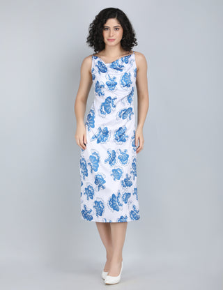 Charming Blue Floral Midi Dress