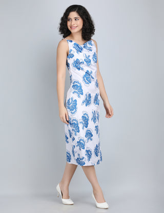 Charming Blue Floral Midi Dress