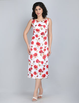 Romantic Red Floral Midi Dress