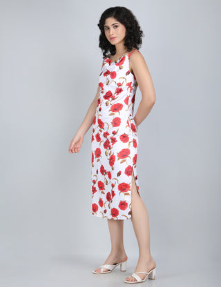 Romantic Red Floral Midi Dress