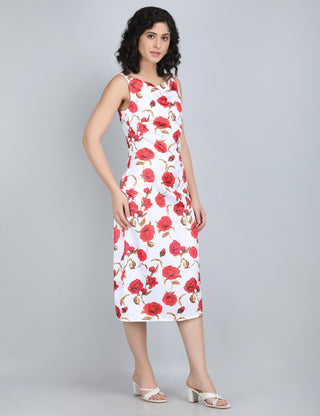 Romantic Red Floral Midi Dress