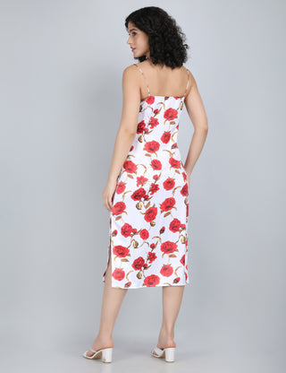 Romantic Red Floral Midi Dress