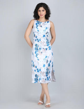 Elegant Blue Abstract Midi Dress