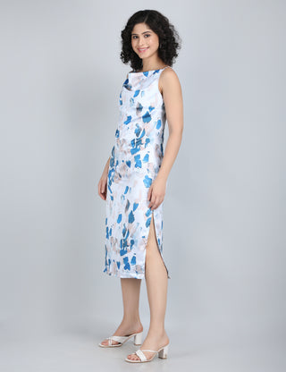 Elegant Blue Abstract Midi Dress