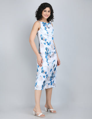 Elegant Blue Abstract Midi Dress