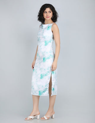 Tranquil Teal Watercolor Midi Dress