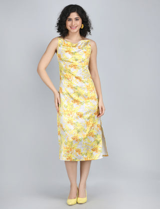 Golden Blossom Midi Dress