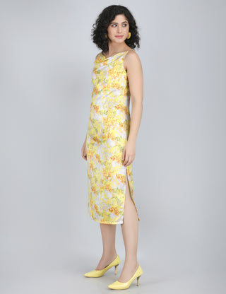 Golden Blossom Midi Dress