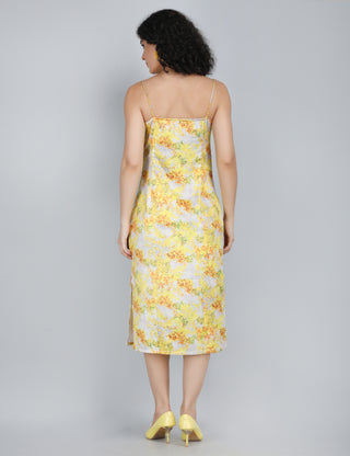 Golden Blossom Midi Dress