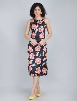 Bold Floral Print Midi Dress