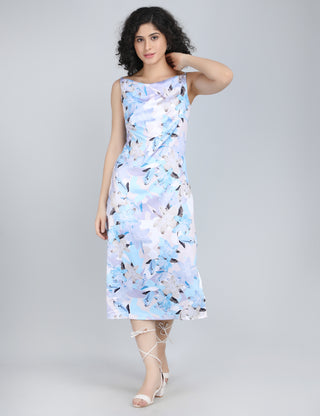 Cool Breeze Blue Floral Midi Dress