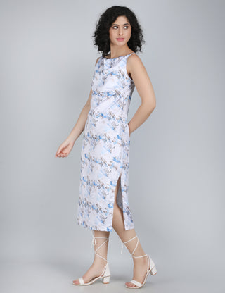 Serene Blue Watercolor Midi Dress