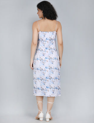 Serene Blue Watercolor Midi Dress