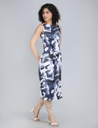 Monochrome Marble Midi Dress