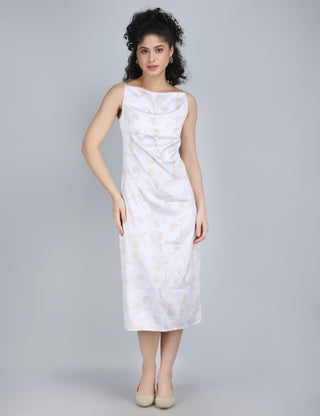 Elegant Ivory Floral Midi Dress