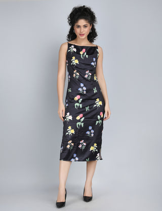 Midnight Blossom Floral Midi Dress