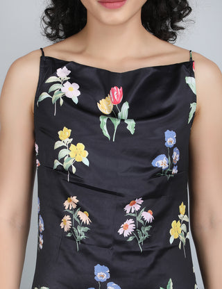 Midnight Blossom Floral Midi Dress